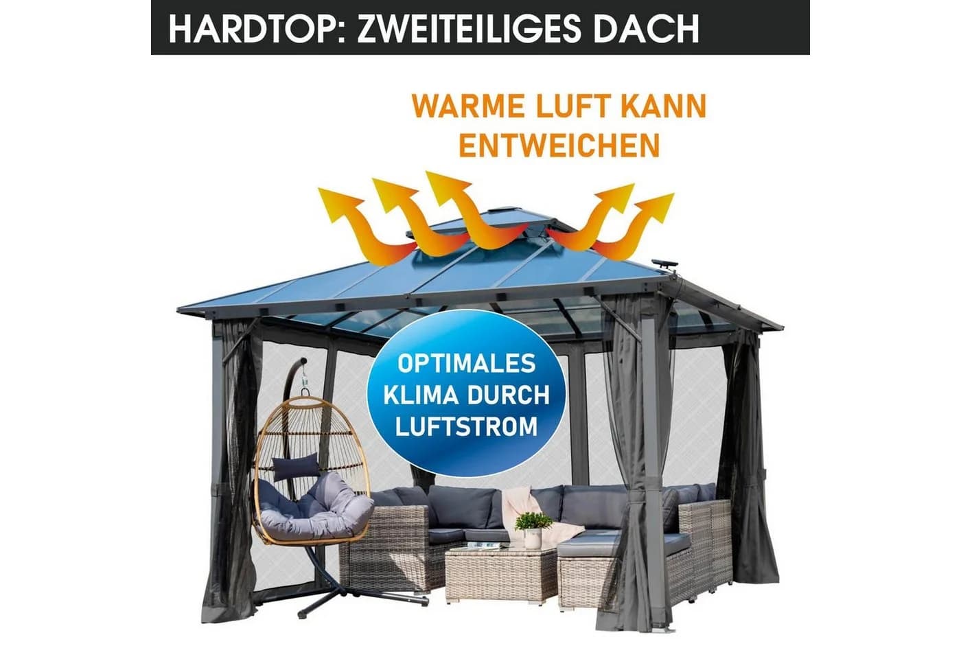 BRAST Aluminium Pavillon Pagode 3,5x3,5m mit LED und Moskitonetz - Bild 3