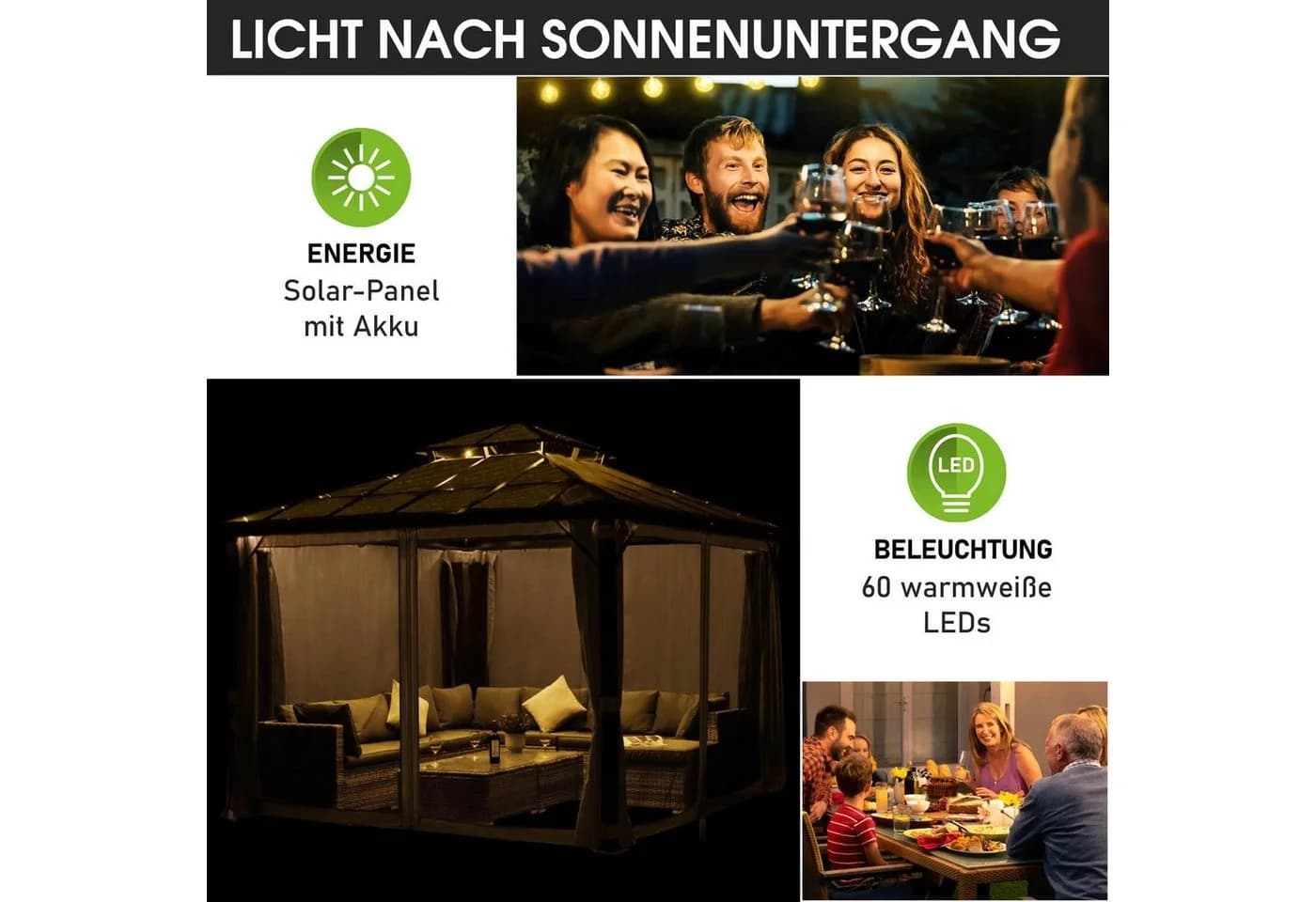 BRAST Aluminium Pavillon Pagode 3,5x3,5m mit LED und Moskitonetz - Bild 5