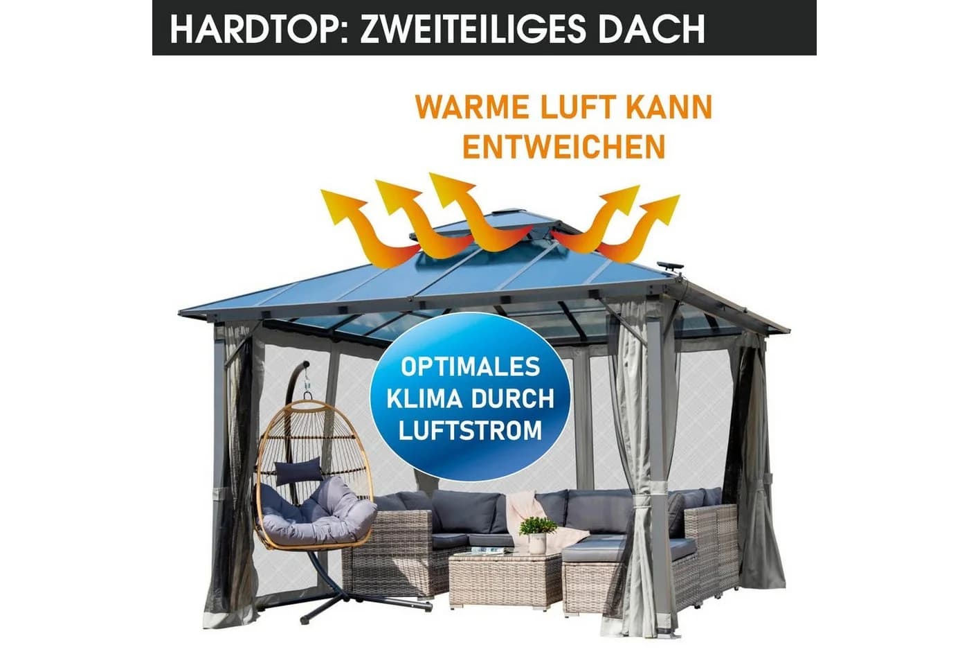 BRAST Pavillon Pagode Aluminium 3,5x3,5m mit LED & Moskitonetz - Bild 3