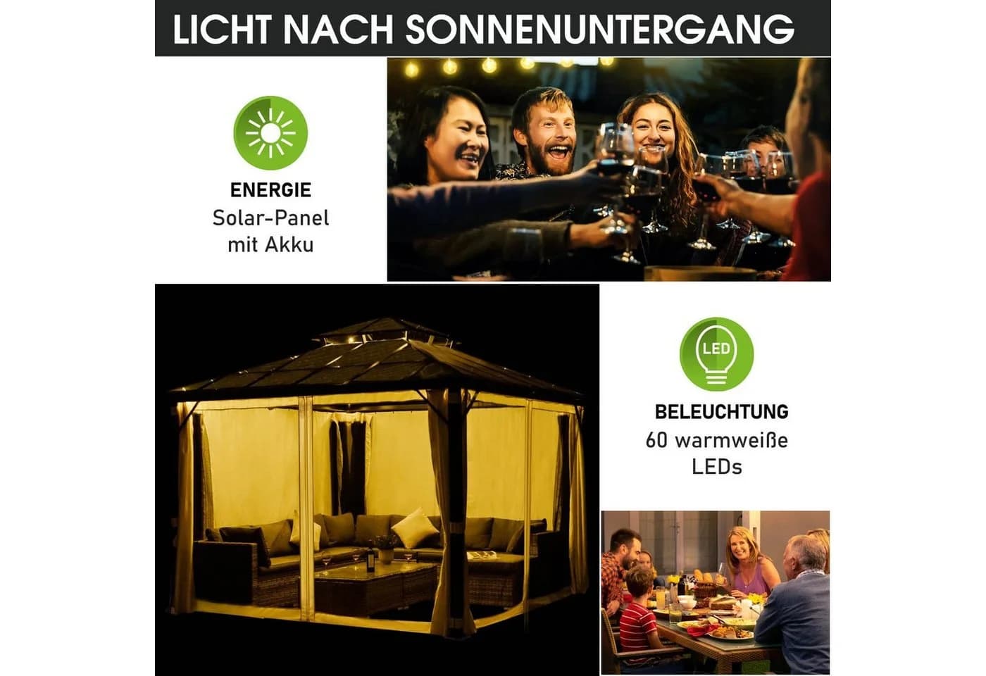 BRAST Pavillon Pagode Aluminium 3,5x3,5m mit LED & Moskitonetz - Bild 5