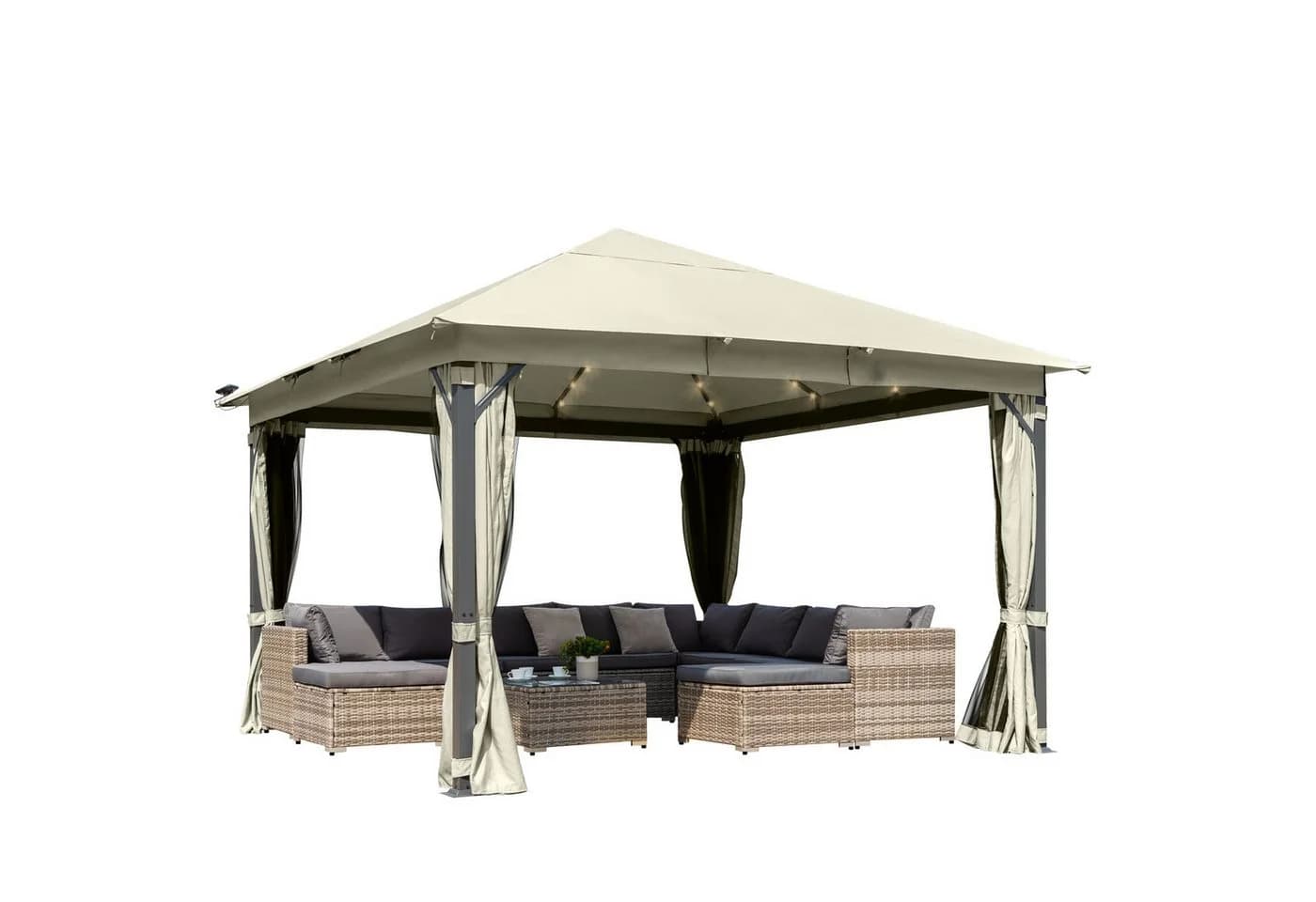 BRAST Pavillon Infinity 4x4m Aluminium Beige mit Moskitonetz und LED - Bild 2