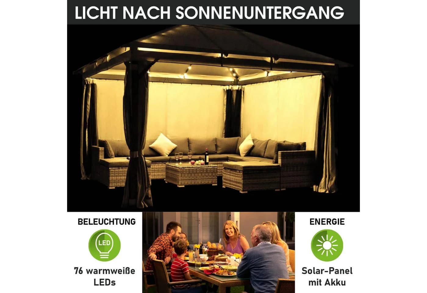 BRAST Pavillon Infinity 4x4m Aluminium Beige mit Moskitonetz und LED - Bild 4