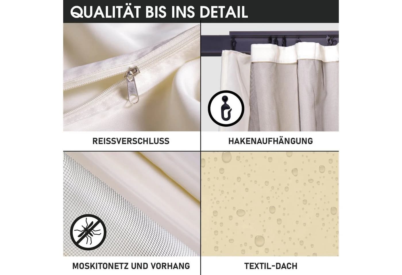 BRAST Pavillon Infinity 4x4m Aluminium Beige mit Moskitonetz und LED - Bild 5