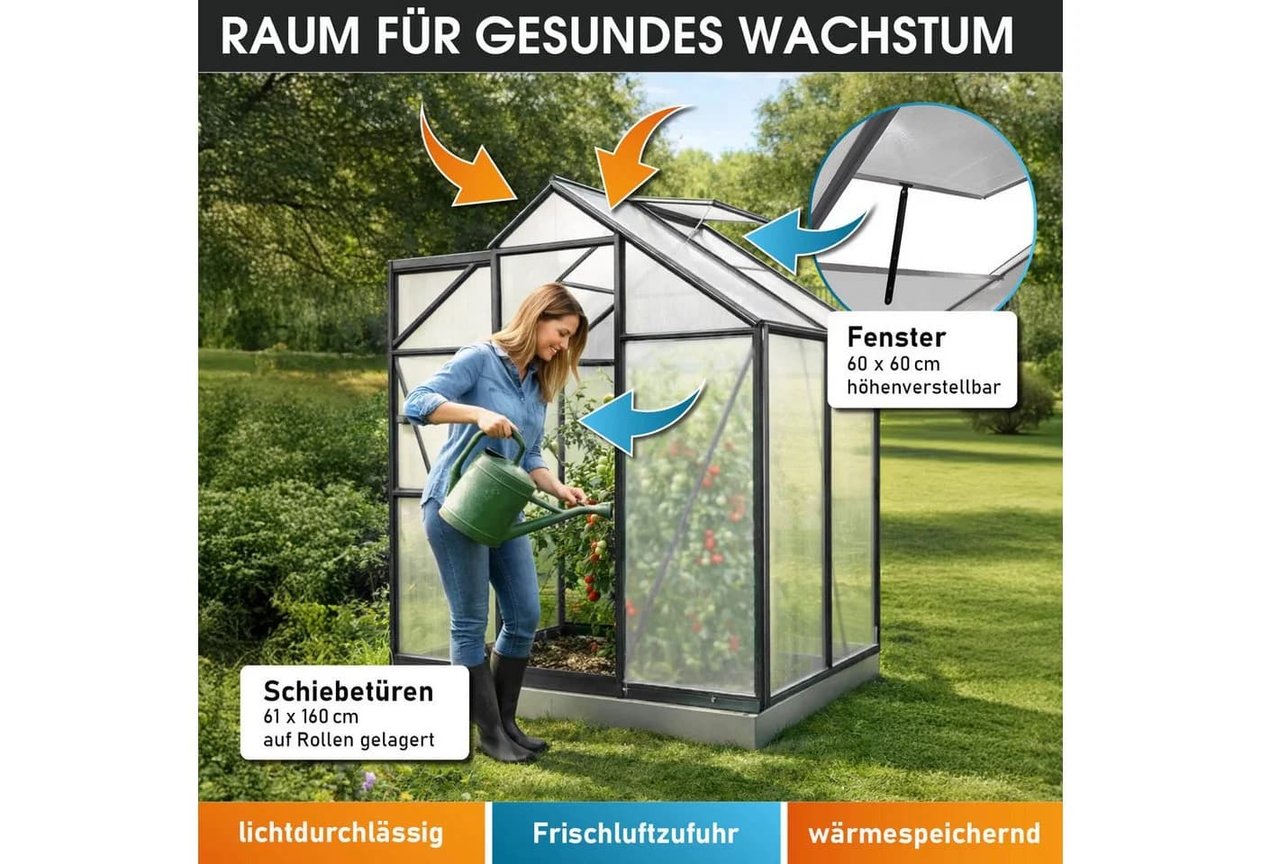 BRAST Aluminium Gewächshaus 130x190x195cm - Bild 5