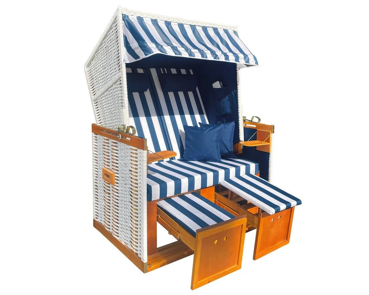 BRAST Strandkorb Norderney Deluxe 2-Sitzer Blau/Weiß Polyrattan - Bild 2