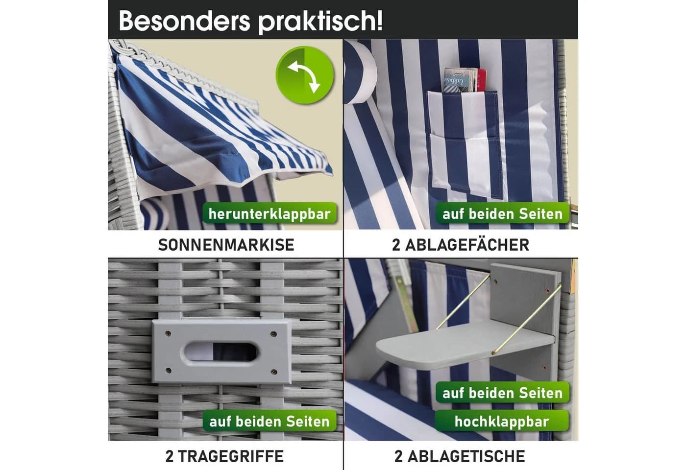 BRAST Strandkorb Norderney Deluxe Grau 2-Sitzer Volllieger - Bild 5