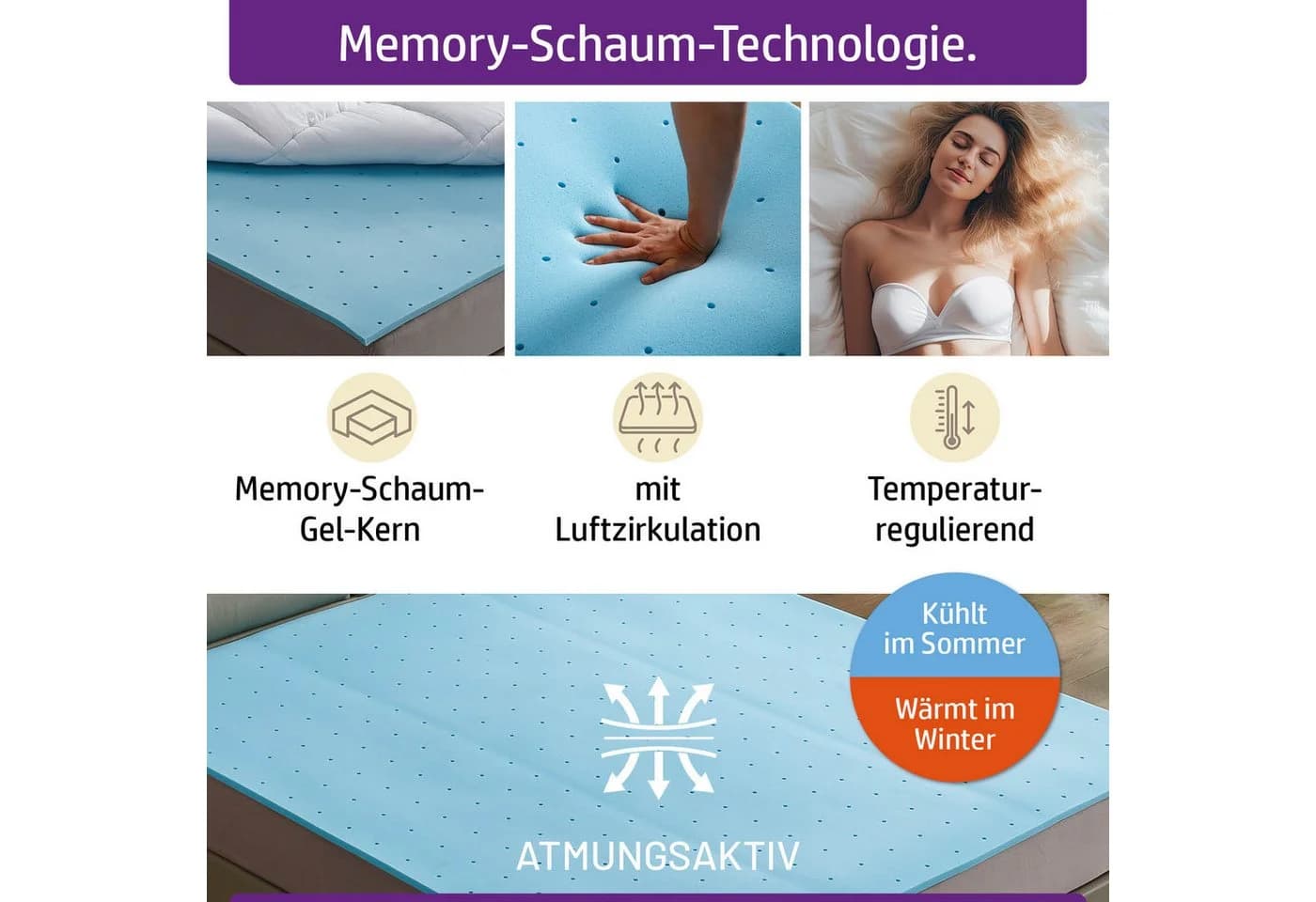 AMBINESS Memory Foam Topper mit Gel Kern 7 cm Höhe - Bild 4
