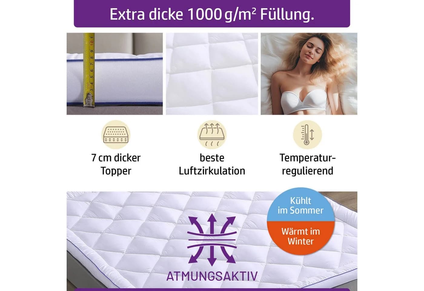 AMBINESS Matratzentopper Jacquard 7 cm Polyester hypoallergen - Bild 3