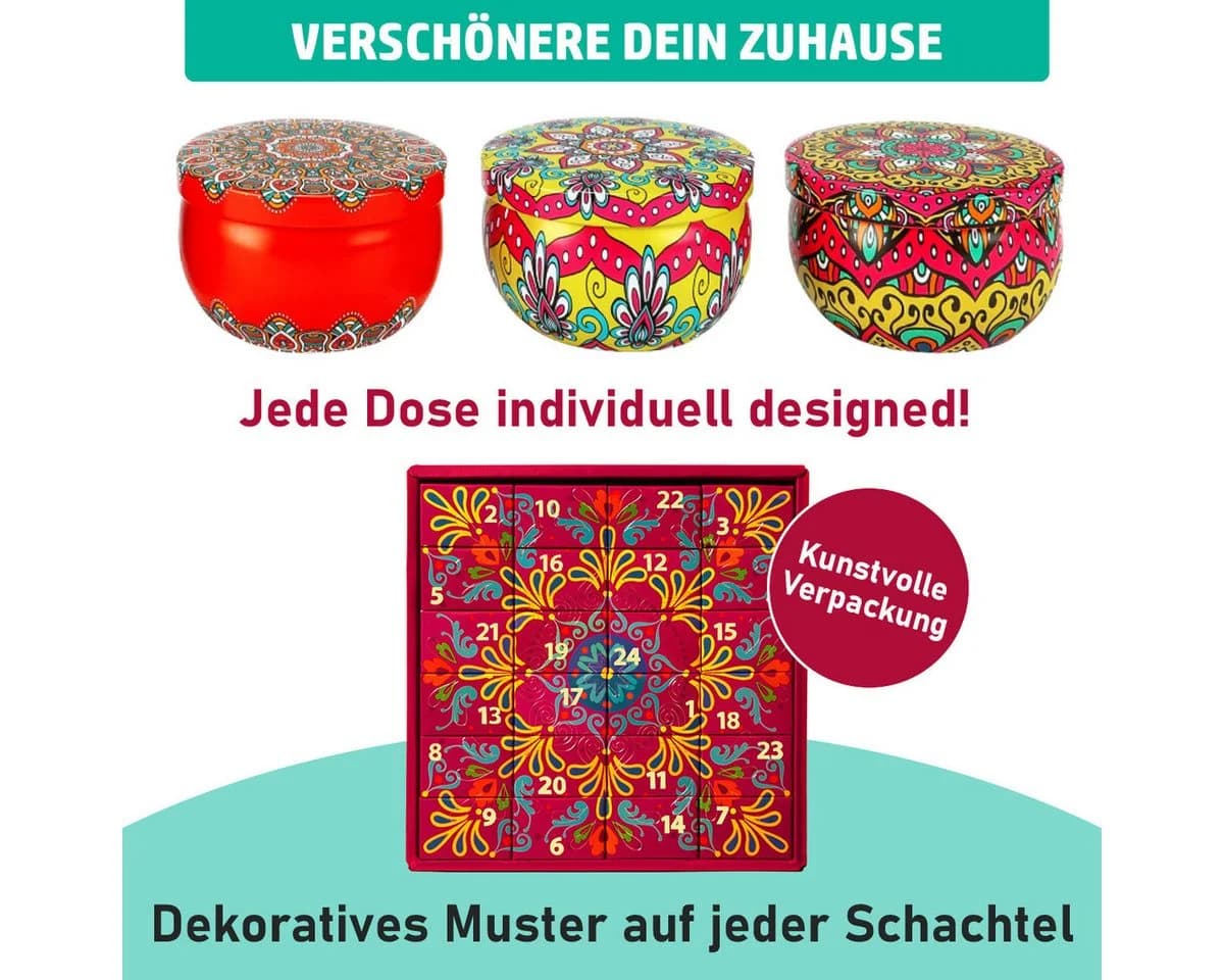 BRAST Duftkerzen-Adventskalender 24-tlg. mit 12 Düften & Metalldosen - Bild 4