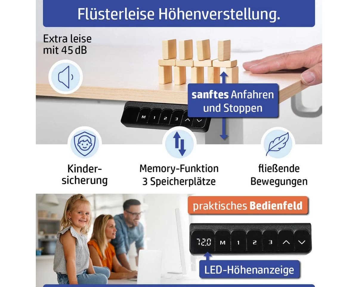 AMBINESS Höhenverstellbarer Schreibtisch FlexxPro 120x60 cm Ahorn - Bild 5