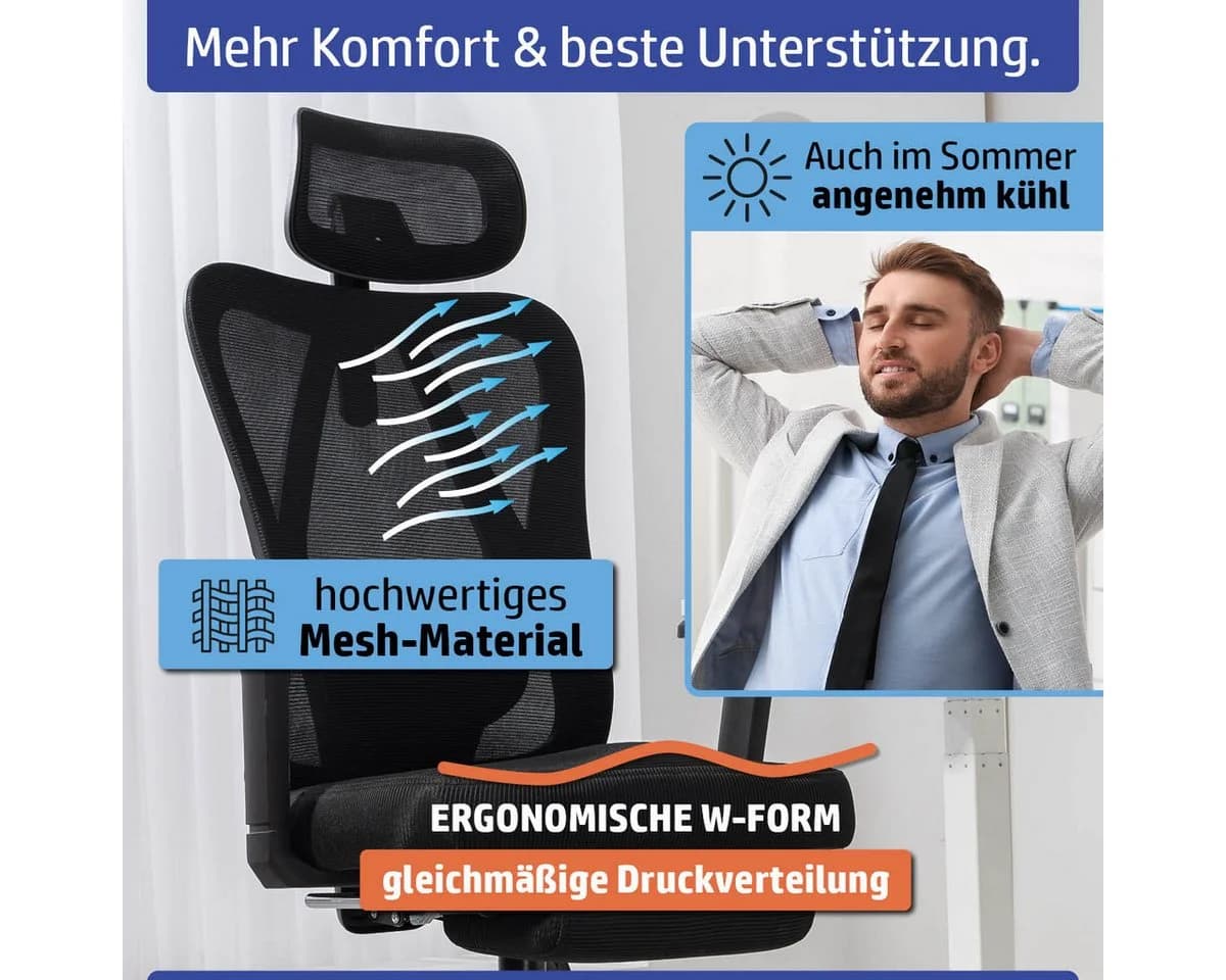 AMBINESS Bürostuhl Schreibtischstuhl verstellbare Armlehnen Kopfteil 6 Modelle - Bild 4
