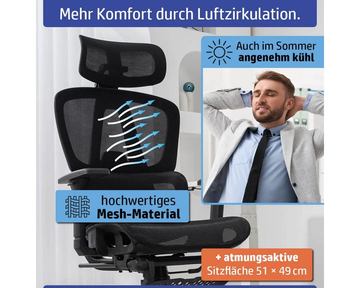 AMBINESS Bürostuhl Master FX Ergonomisch Verstellbare Armlehnen & Kopfteil - Bild 4