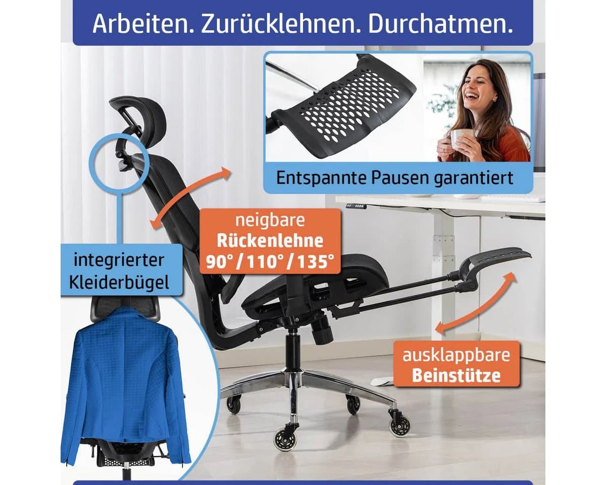 AMBINESS Bürostuhl Master FX Ergonomisch Verstellbare Armlehnen & Kopfteil - Bild 5