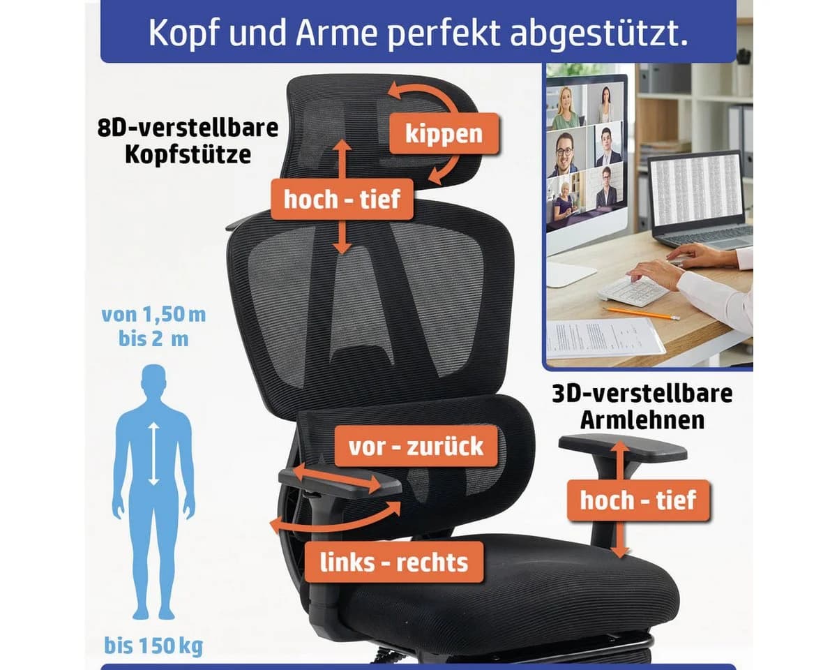 Ambiness Bürostuhl Master FX Ergonomisch Verstellbarer Bürostuhl - Bild 3