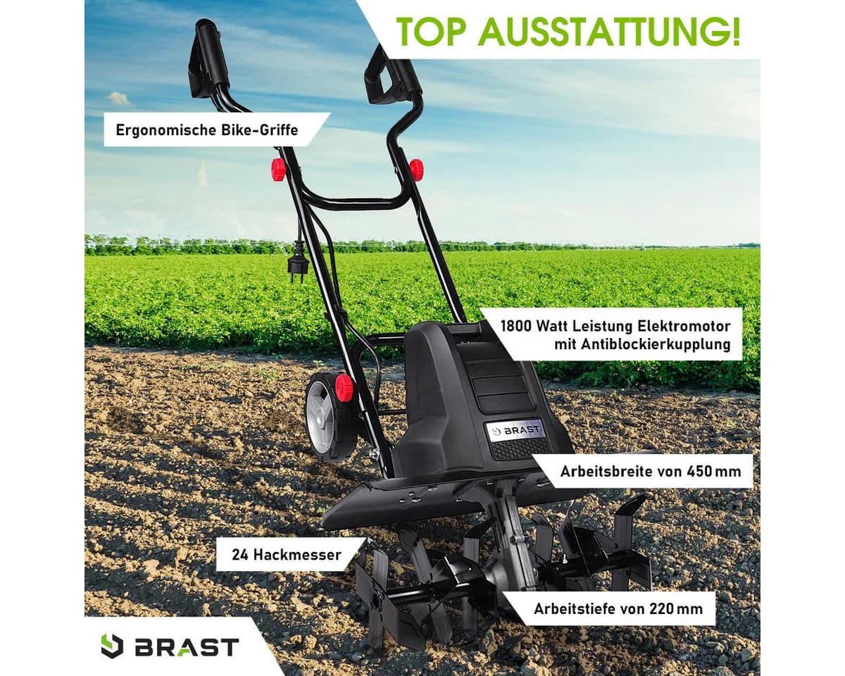 BRAST Elektromotorhacke Gartenfräse 1800 Watt 45 cm Arbeitsbreite