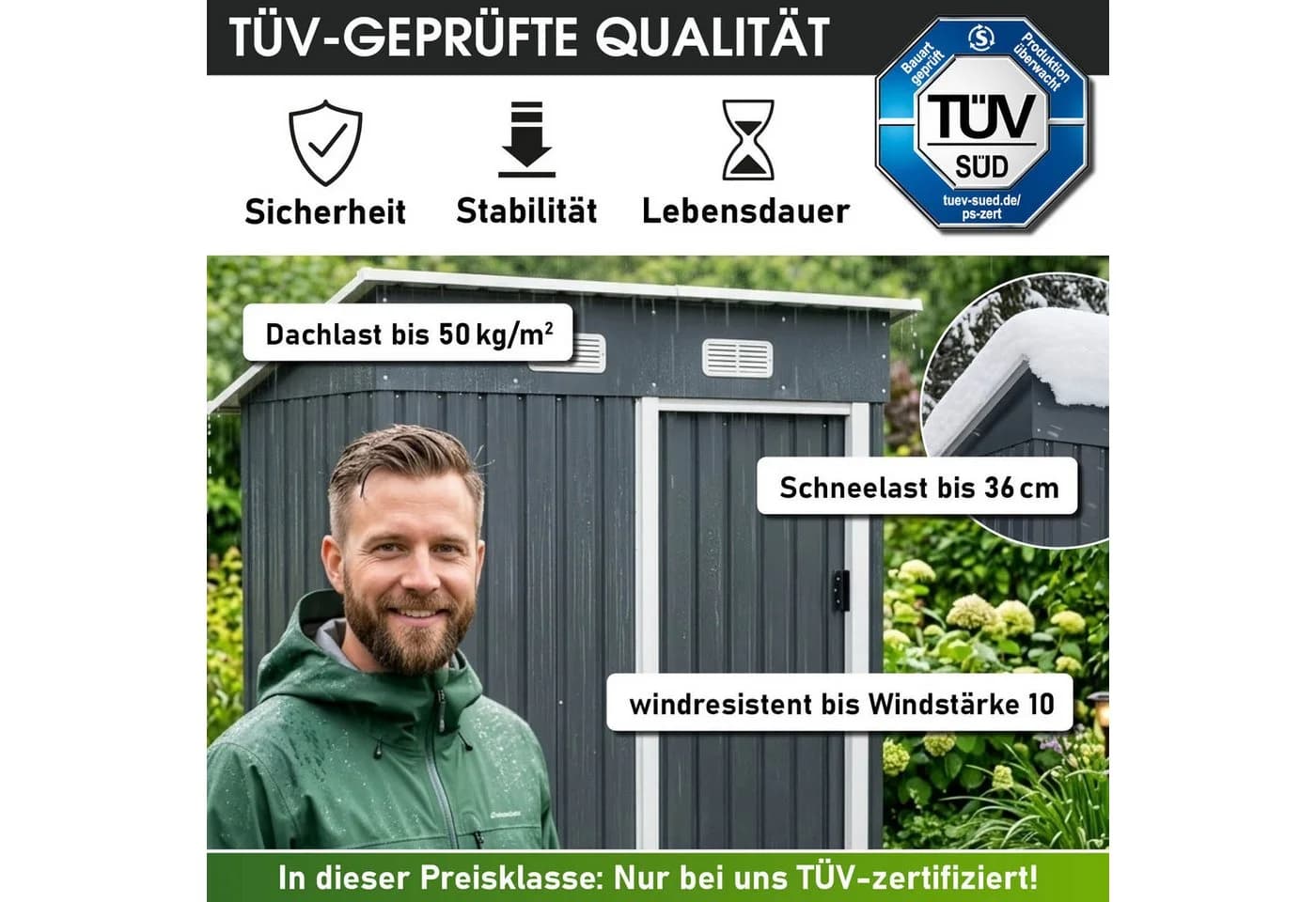 BRAST Metall-Gerätehaus mit Schiebetür und Pultdach