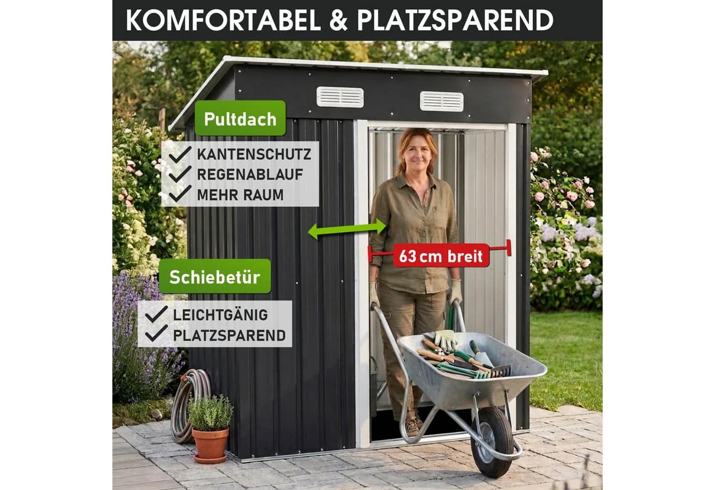 BRAST Metall-Gerätehaus mit Schiebetür und Pultdach - Bild 5