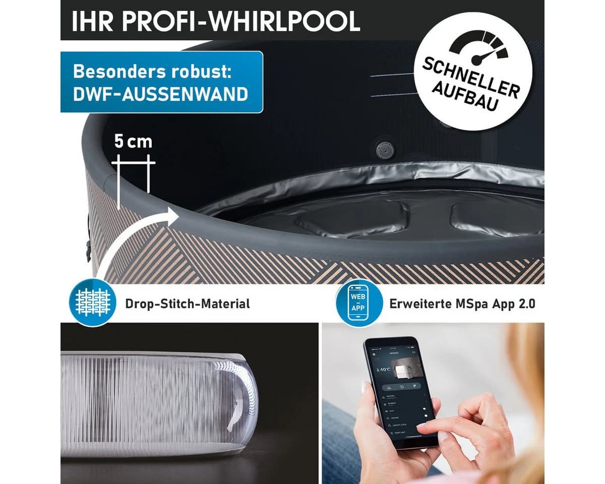 BRAST Whirlpool MSpa Verto-Serie 5 Modelle In-Outdoor Pool Winterfest Aufblasbar MSpa Frame Mono Eco für 6 Personen Ø173x65cm 138 Massagedüsen in 3 Intensitäten - Bild 3