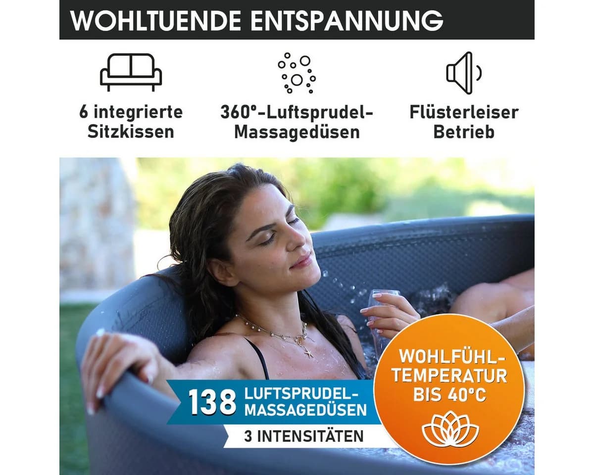 BRAST Whirlpool MSpa Verto-Serie 5 Modelle In-Outdoor Pool Winterfest Aufblasbar MSpa Frame Mono Eco für 6 Personen Ø173x65cm 138 Massagedüsen in 3 Intensitäten - Bild 5