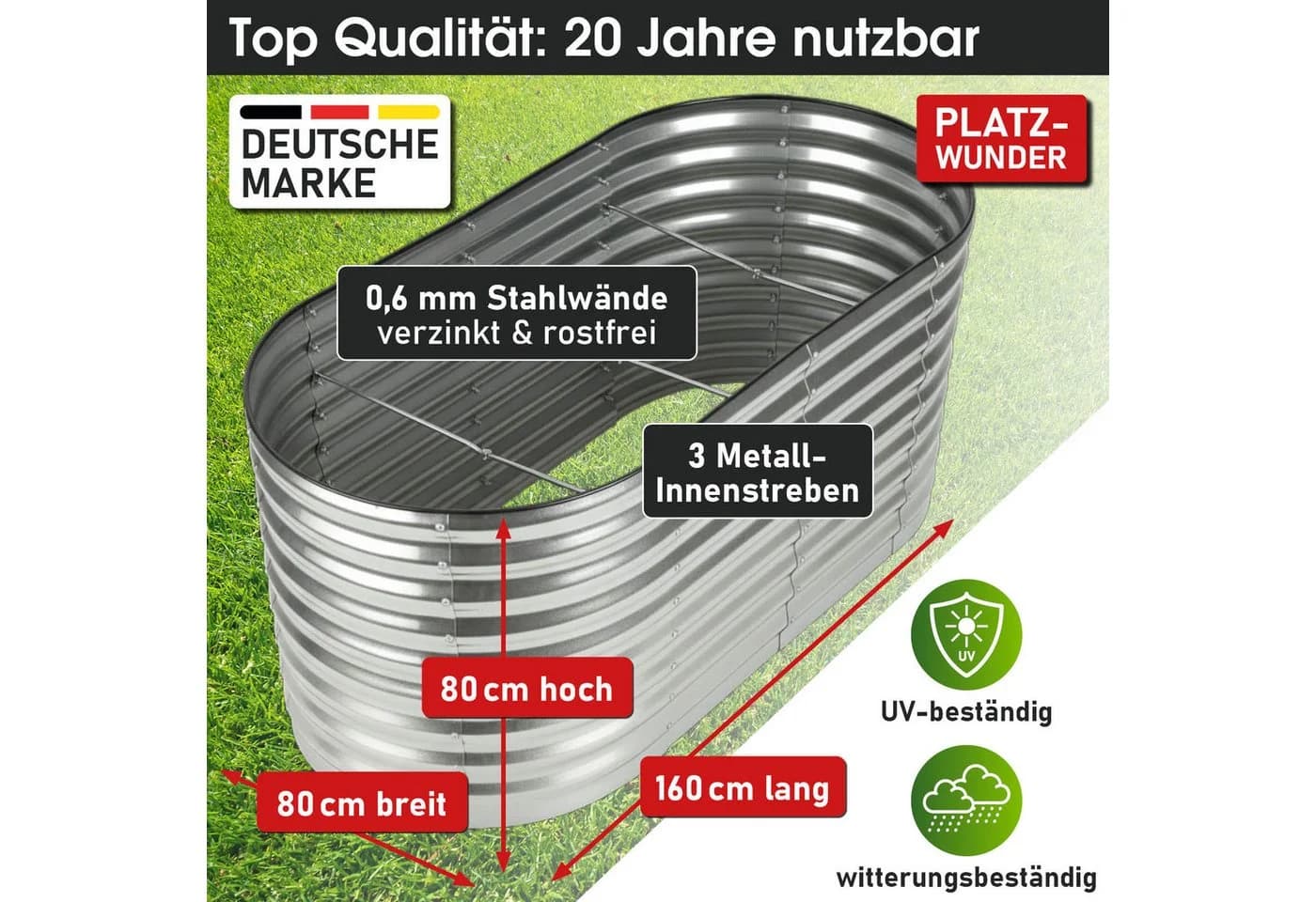BRAST Hochbeet Metall Julia 160x80x80cm - Bild 4