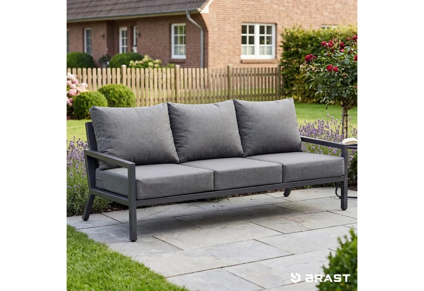 BRAST Gartenlounge-Set Adria 3-Sitzer Sofa Aluminium Grau - Bild 2
