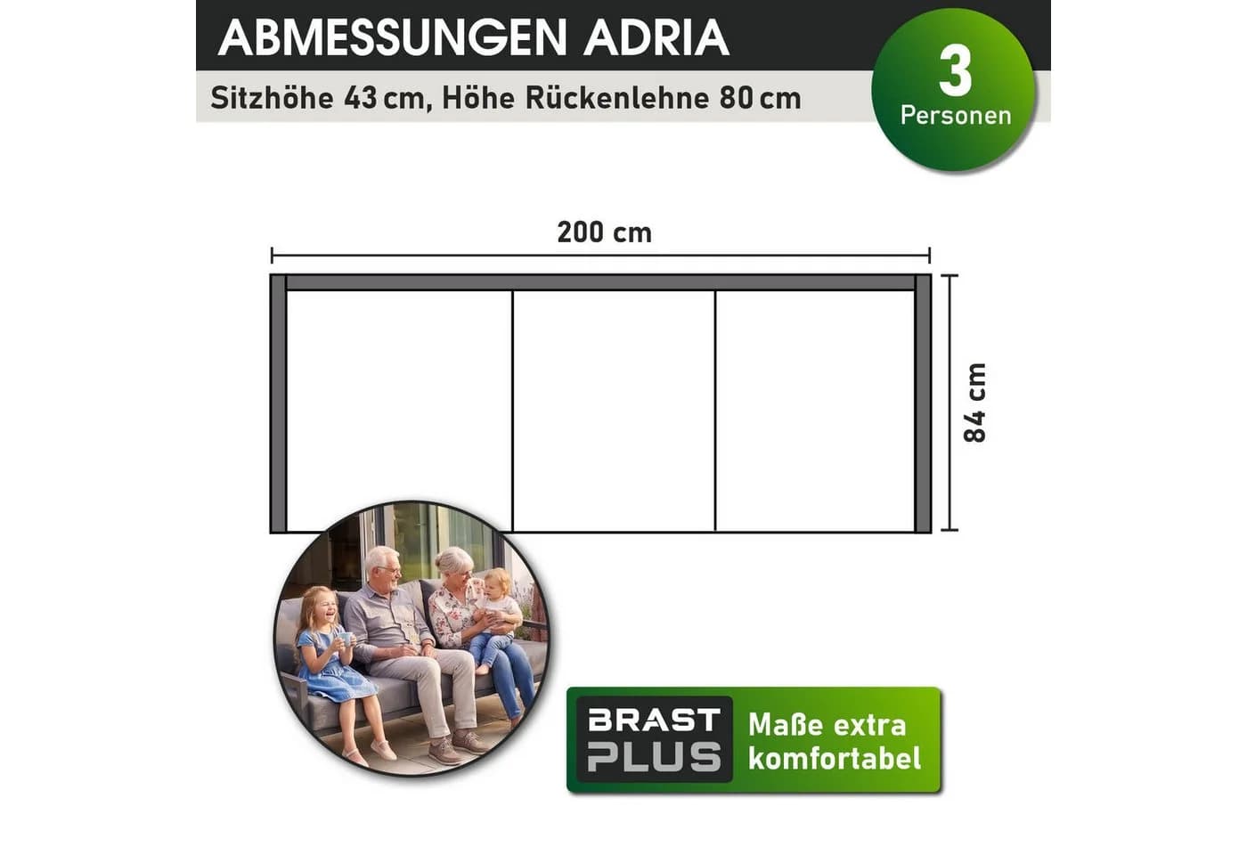 BRAST Gartenlounge-Set Adria 3-Sitzer Sofa Aluminium Grau - Bild 3
