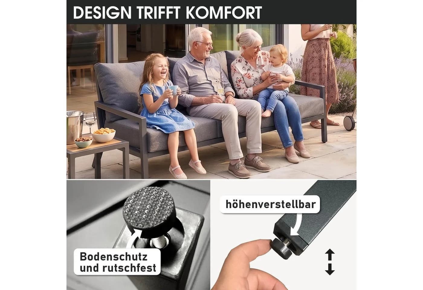 BRAST Gartenlounge-Set Adria 3-Sitzer Sofa Aluminium Grau - Bild 5