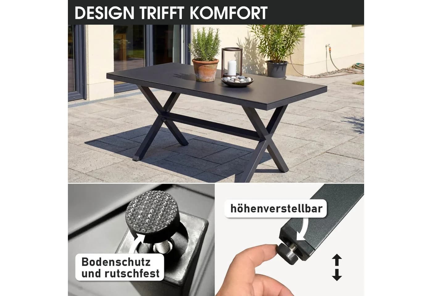 BRAST Esstisch Adria Aluminium ESG-Grau Steinoptik - Bild 4