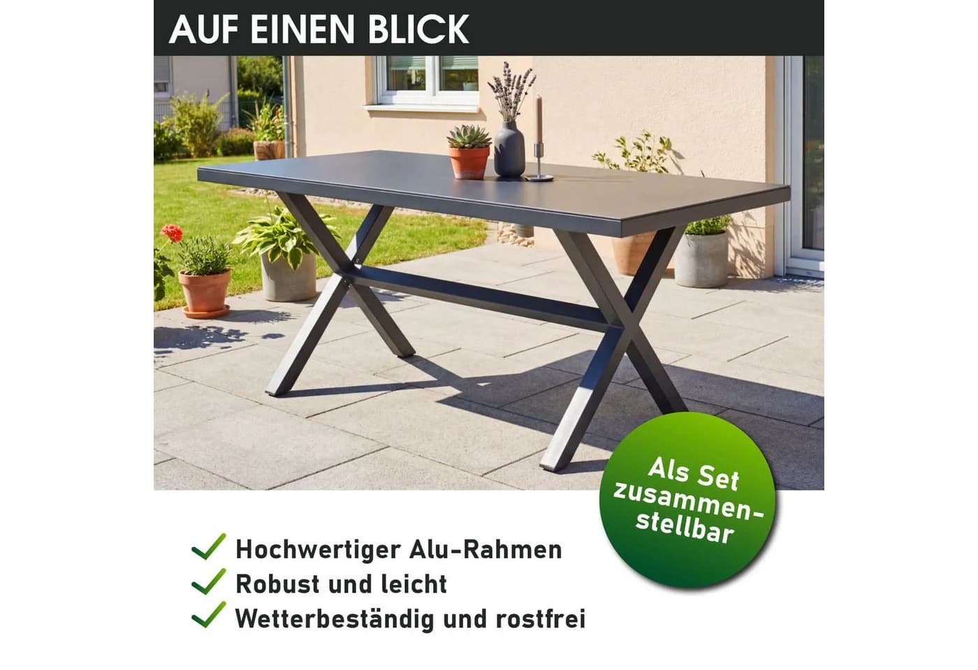 BRAST Esstisch Adria Aluminium ESG-Grau Steinoptik - Bild 5
