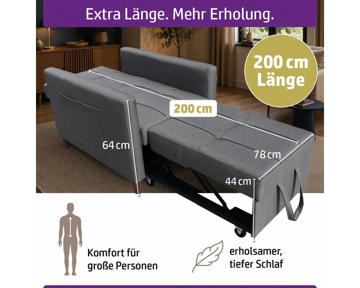 AMBINESS Schlafsofa 3in1 Leinenstoff verstellbare Rückenlehne - Bild 3