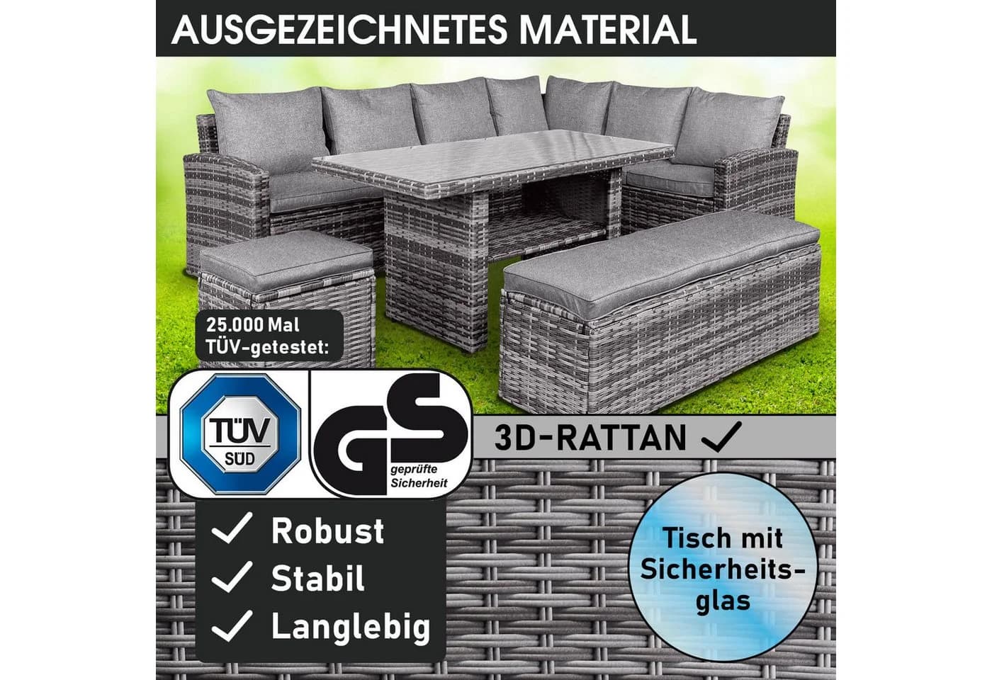 BRAST Garten-Essgruppe ECO Grau Polyrattan mit Kissen - Bild 3
