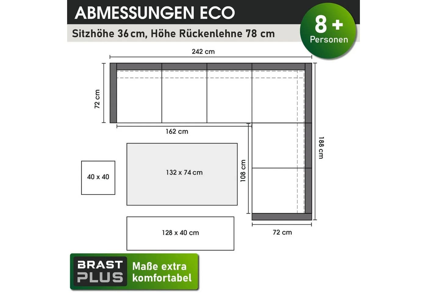 BRAST Garten-Essgruppe ECO Grau Polyrattan mit Kissen - Bild 4