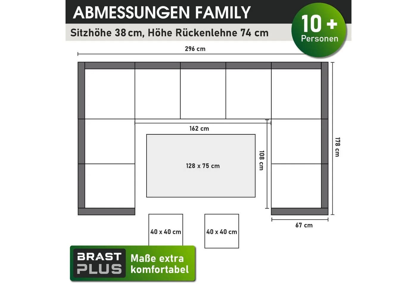 BRAST Gartenlounge-Set Family 11-tlg. Grau/Schwarz Polyrattan - Bild 4