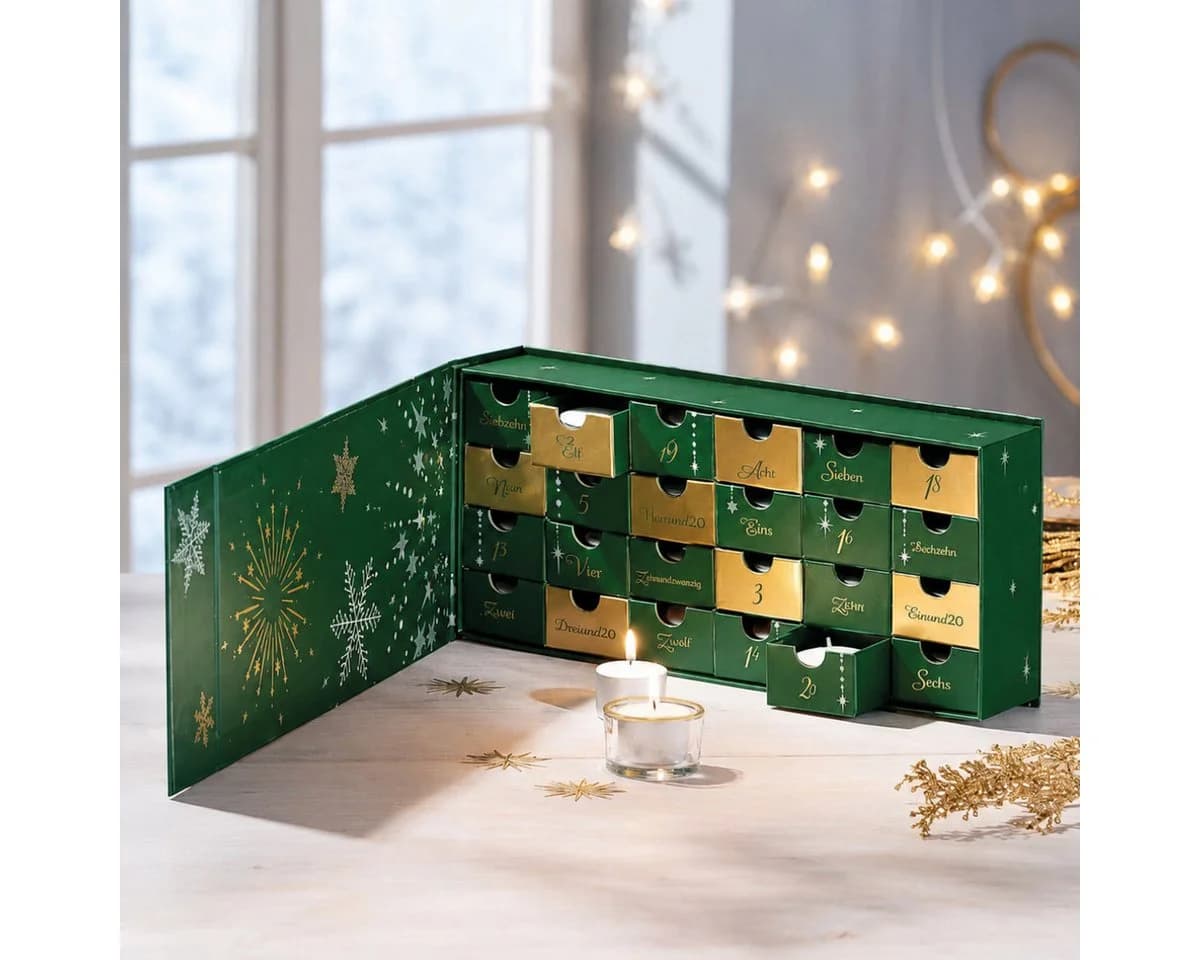 BRAST Adventskalender Glückslicht 24 Botschafts-Teelichter inkl. Teelichthalter