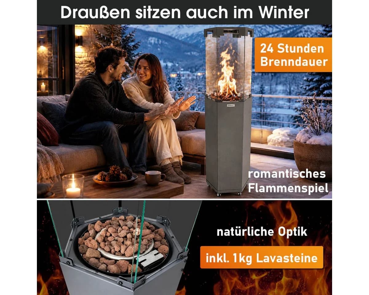 BRAST Gasheizstrahler FLAME Anthrazit mit Feuerglas - Bild 3