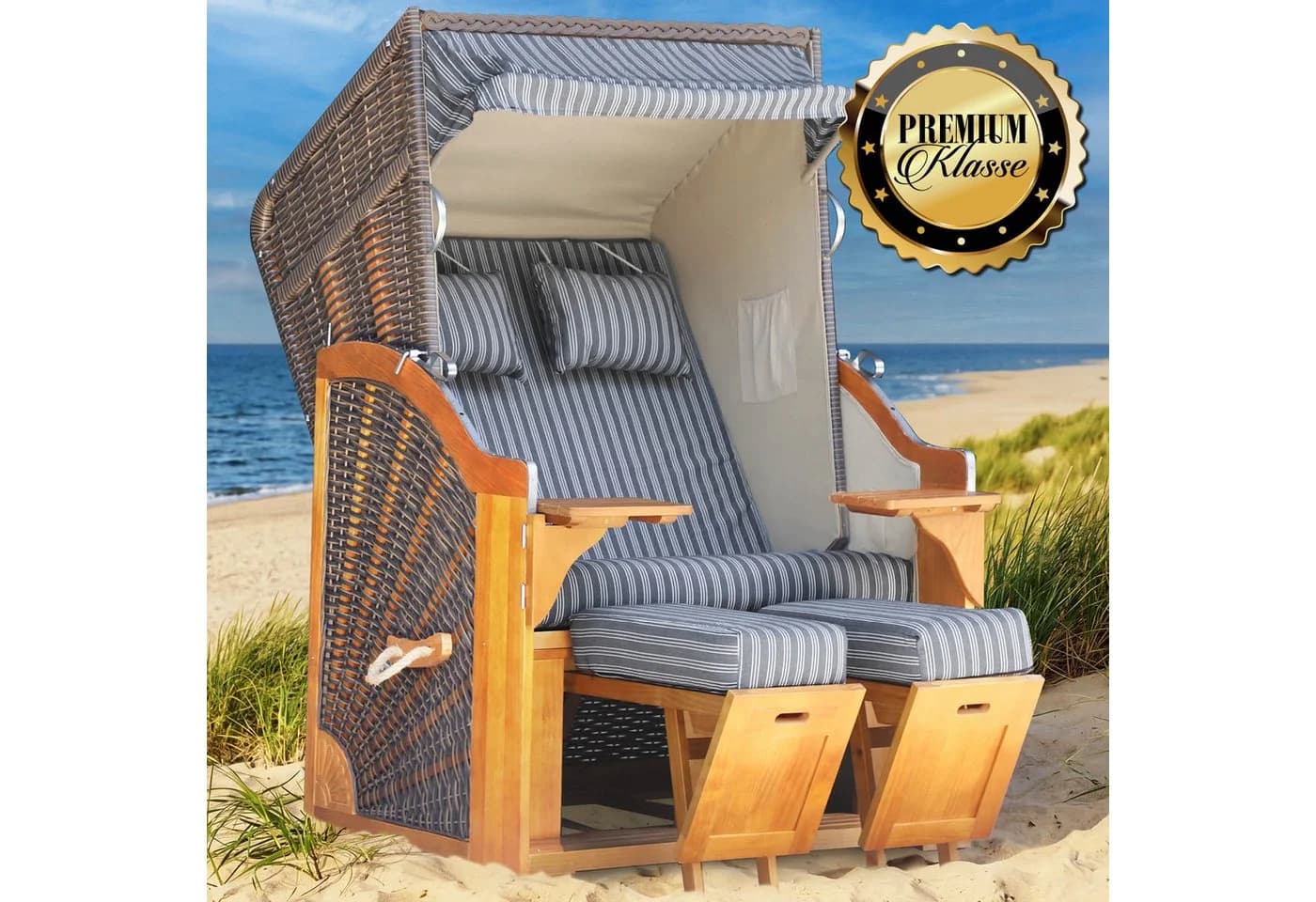 BRAST Strandkorb Bornholm Premium 123cm Pinienholz Volllieger