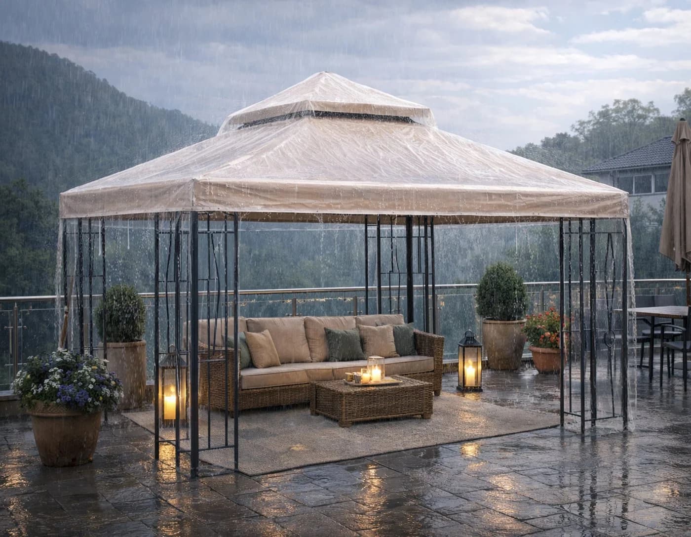 Quick Star Pavillon-Schutzhülle 3x3m Transparent PVC - Bild 3