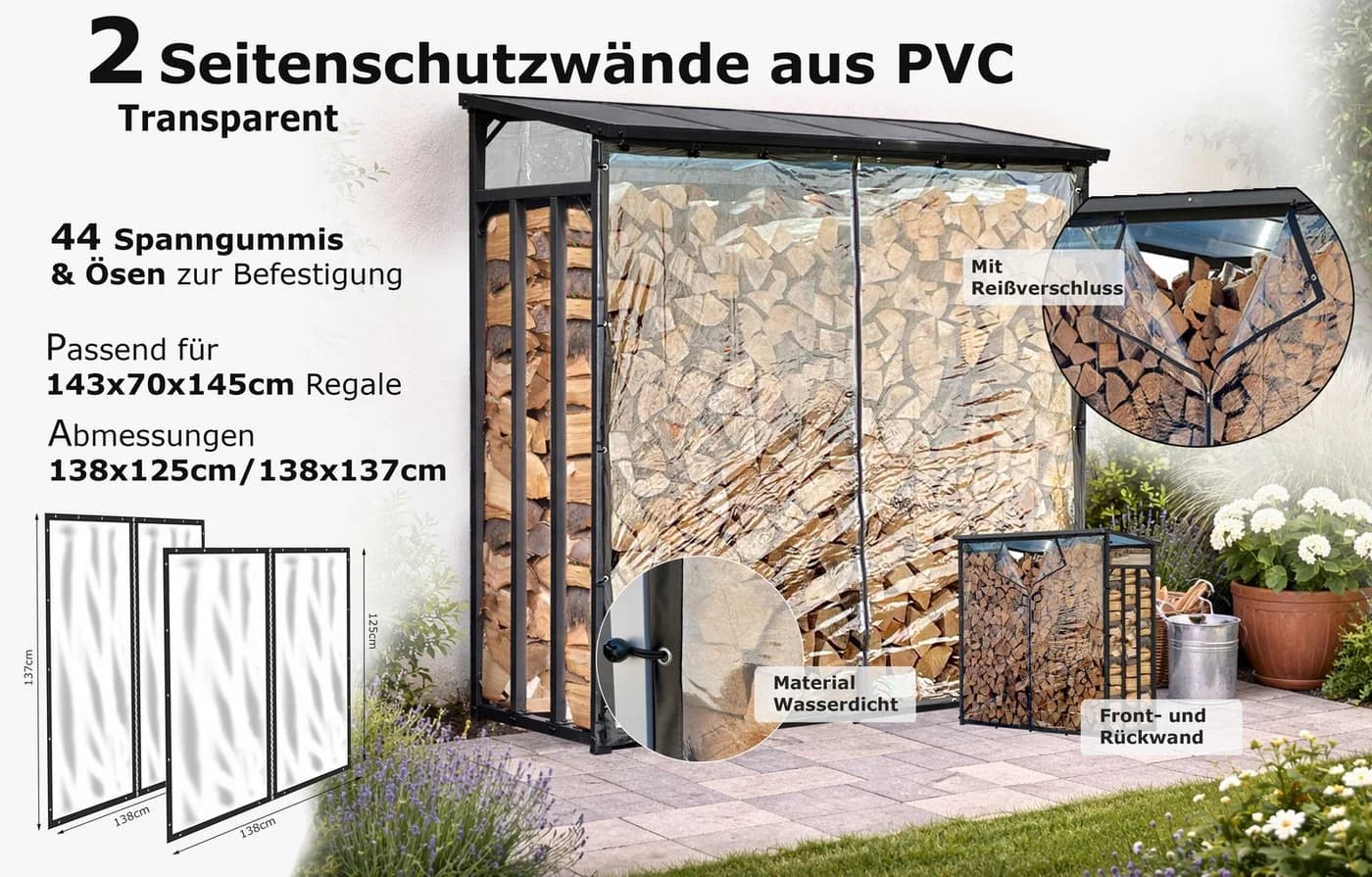 Quick Star Wetterschutz Set für Kaminholzregal 143 cm Transparent
