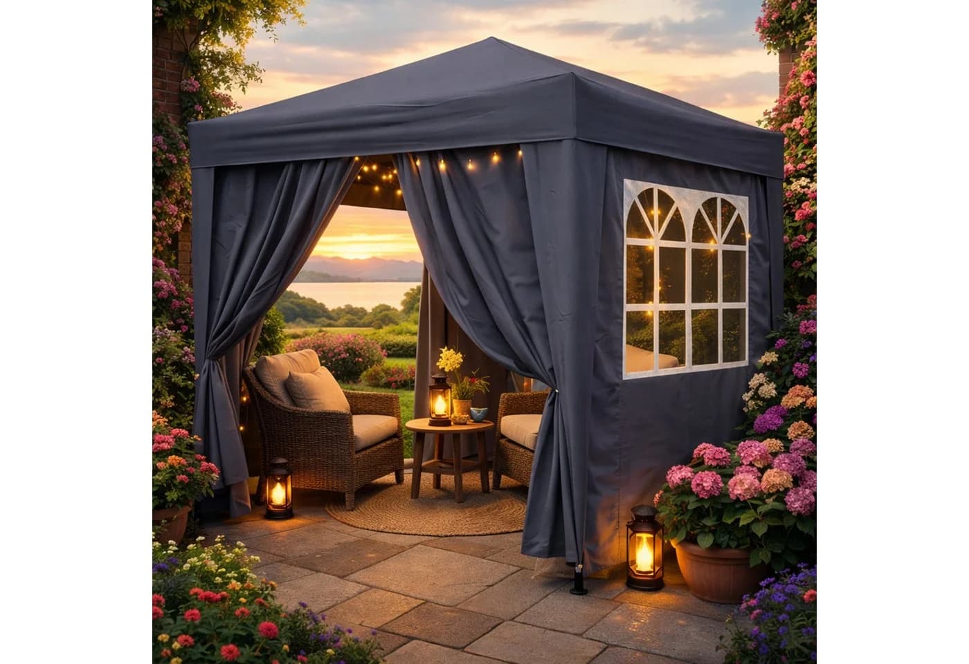Quick Star Faltpavillon Pop-Up mit 4 Seitenteilen Smoky Grau - Bild 4