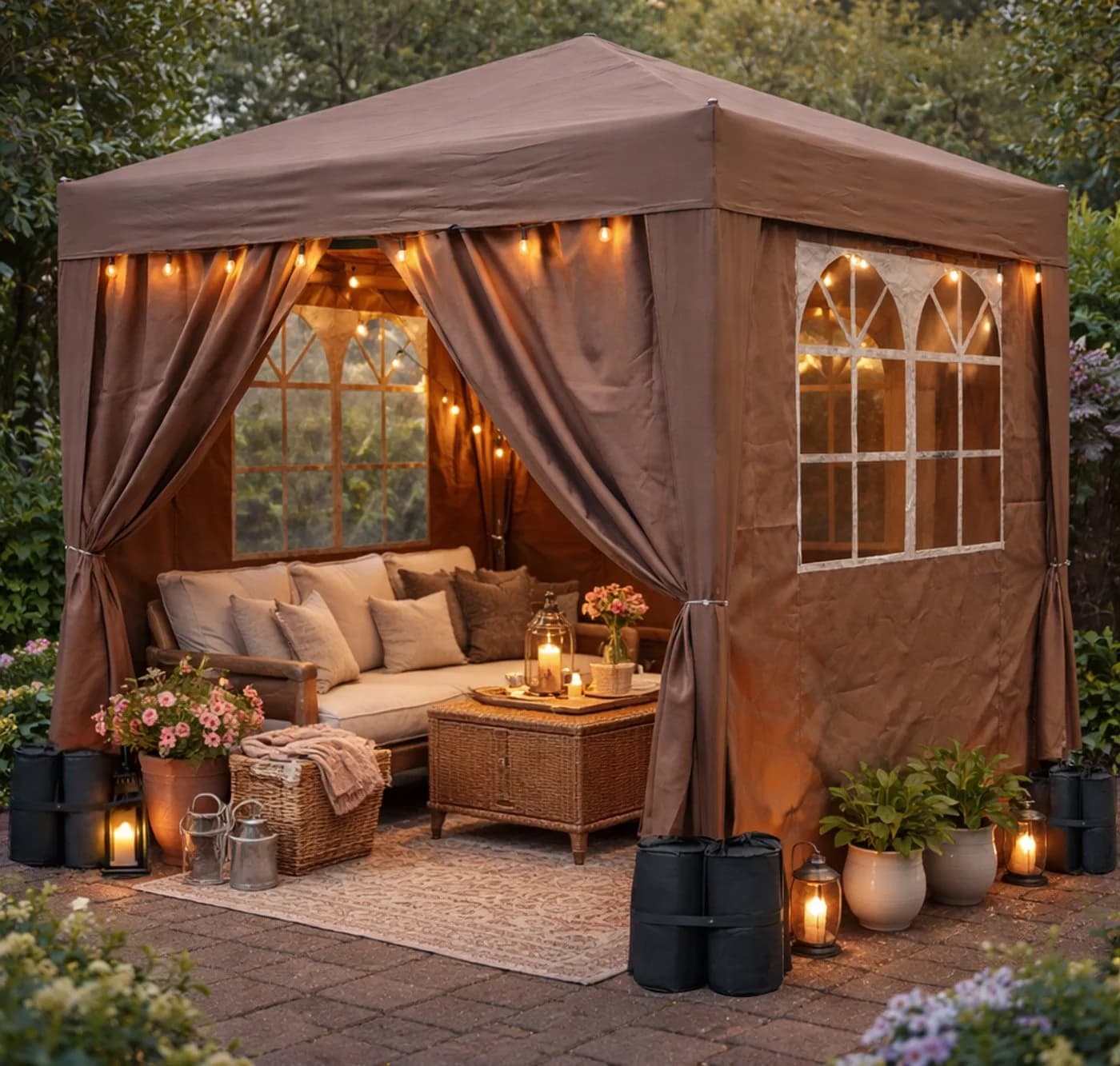 Quick Star Faltpavillon Pop Up Braunbeige mit Seitenteilen - Bild 3