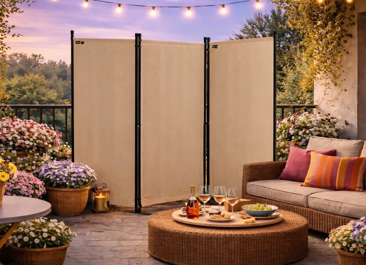 Quick Star Paravent 3-teilig Faltbar Beige/Grau Sichtschutz - Bild 5
