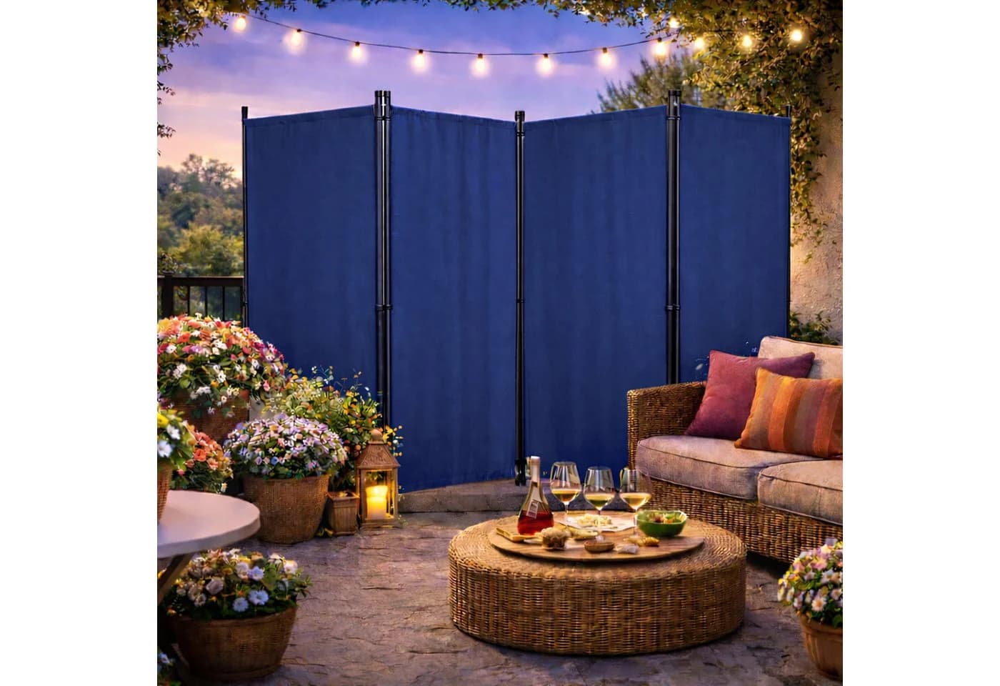 Quick Star Paravent 4-teilig Blau Faltbare Stellwand - Bild 4