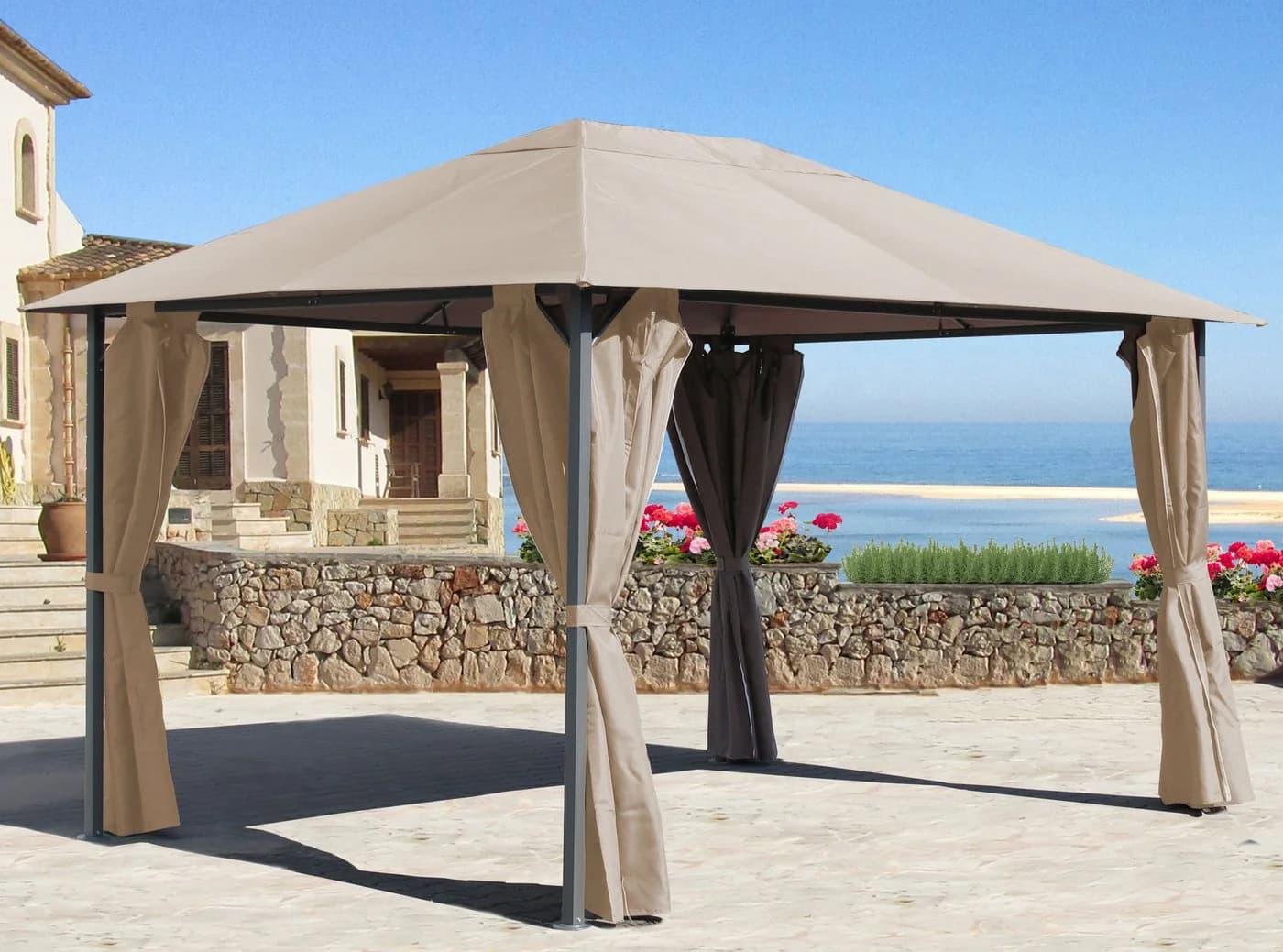 Quick Star Pavillon Nizza 3x4m Sand Anthrazit mit 4 Seitenteilen - Bild 2