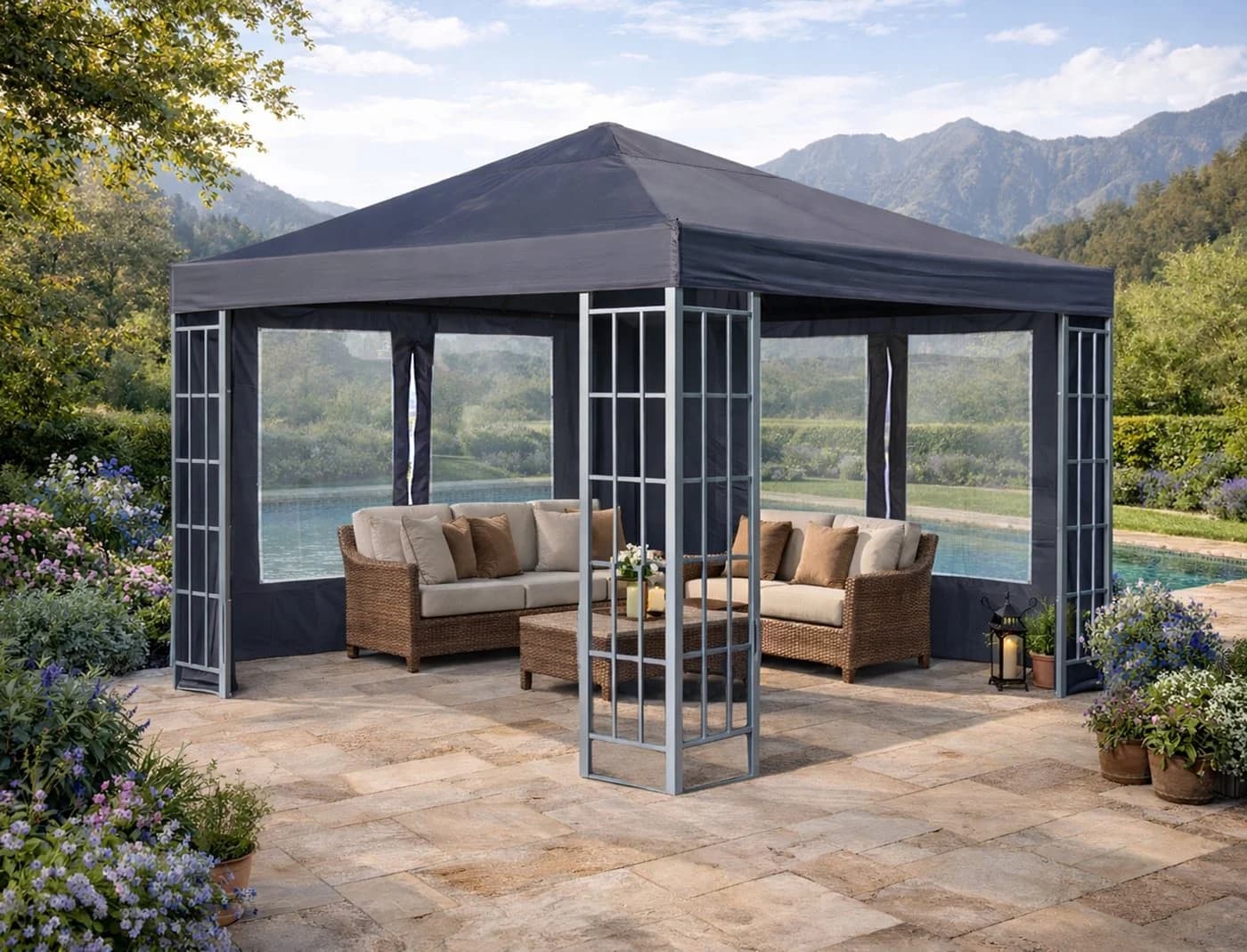 Quick Star Pavillon-Seitenteile 2-tlg. Anthrazit mit PVC-Fenster - Bild 3