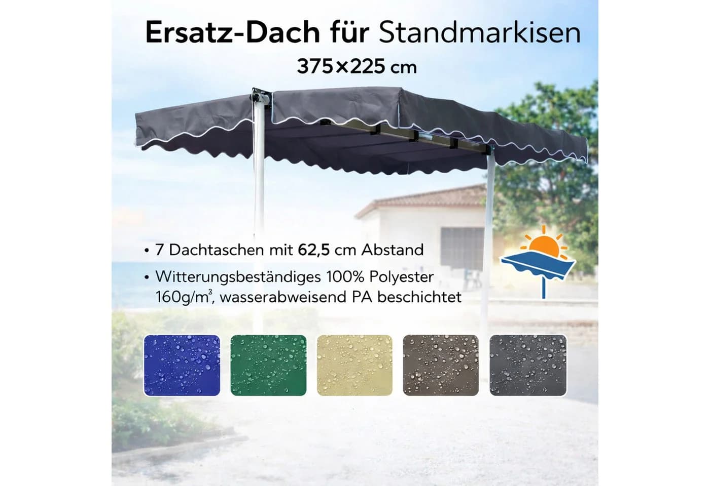 Quick Star Ersatzdach Standmarkise Dubai Grau RAL 7012 - Bild 3