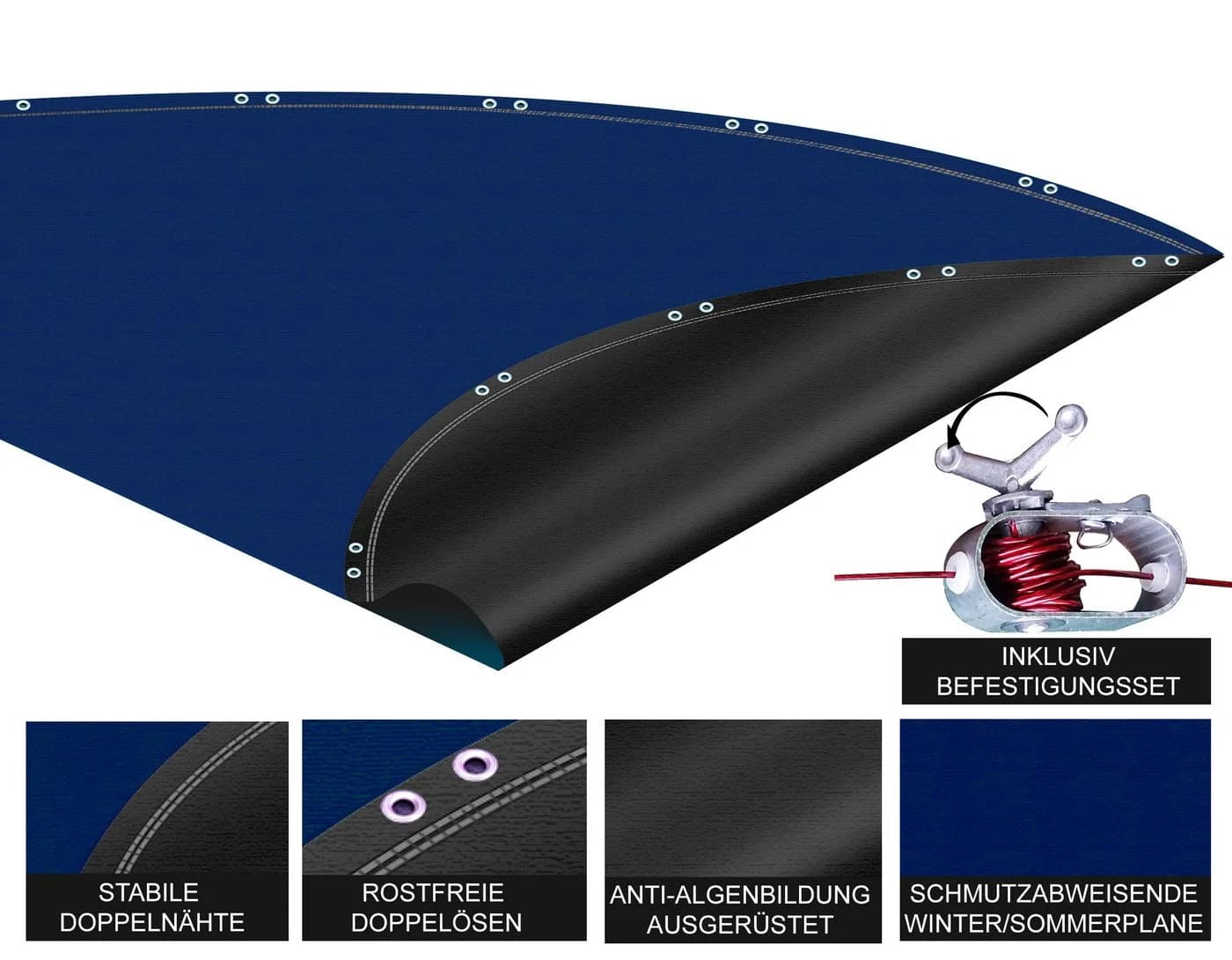 Quick Star Pool-Abdeckplane Rund UV-Resistent Blau/Schwarz - Bild 3