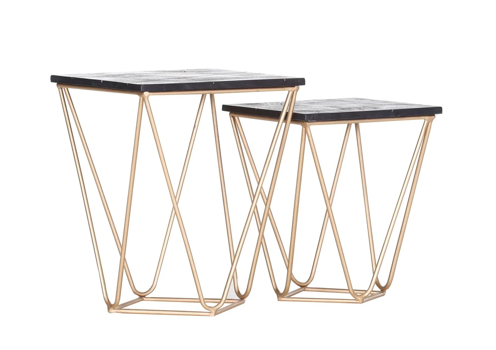 Beistelltisch Set GOLDEN FLAIR Schwarz/Gold Akazie Metall