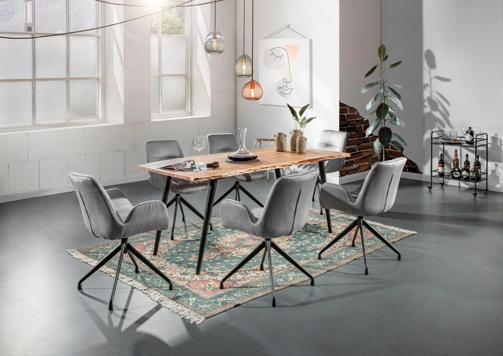 GUTMANN FACTORY Esstisch Tensio Rechteckig Natur Schwarz Massivholz