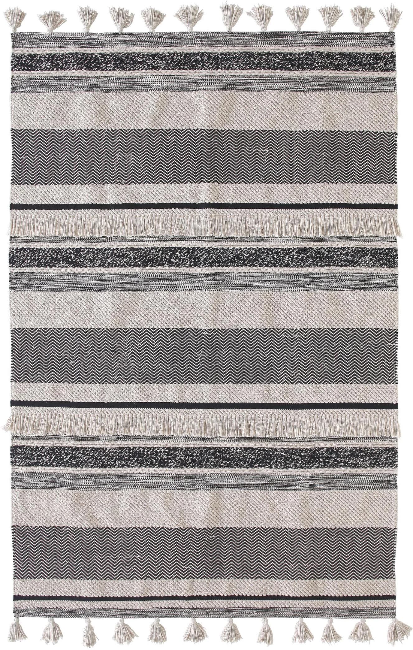 Gestreifter Baumwollteppich in Beige und Grau