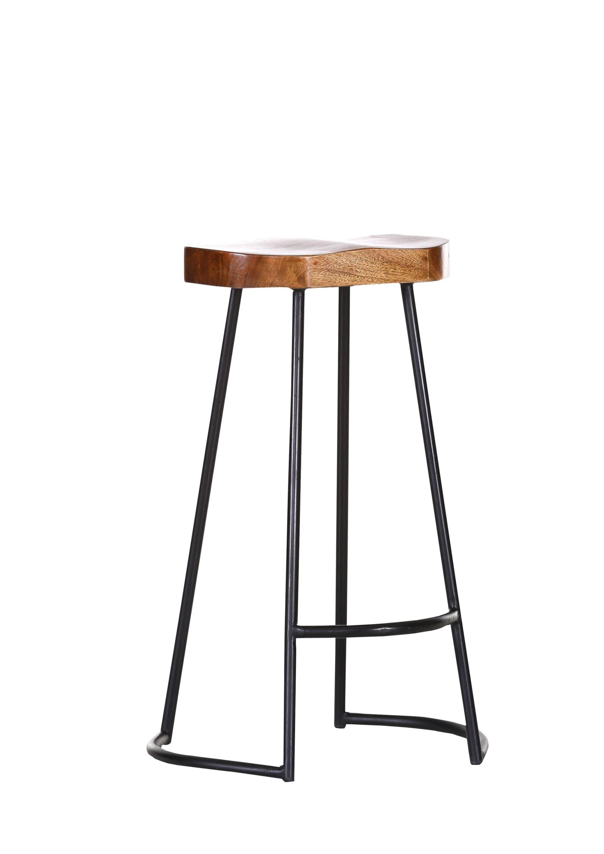 Moderner Barhocker aus Eisen und Mango-Holz in Schwarz und Beige